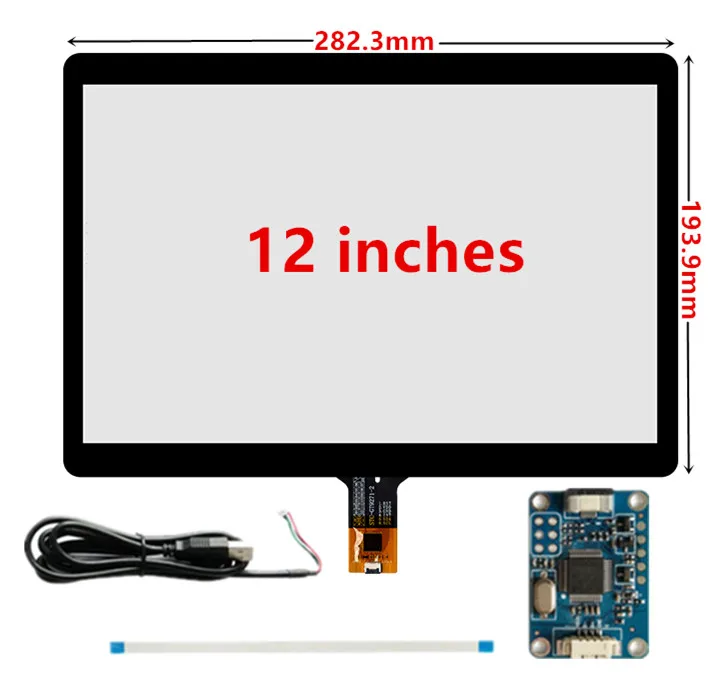 12 Inch 282mm*193mm Industry Capacitive Touch Digitizer Touch Screen Panel Glass USB Driver Board