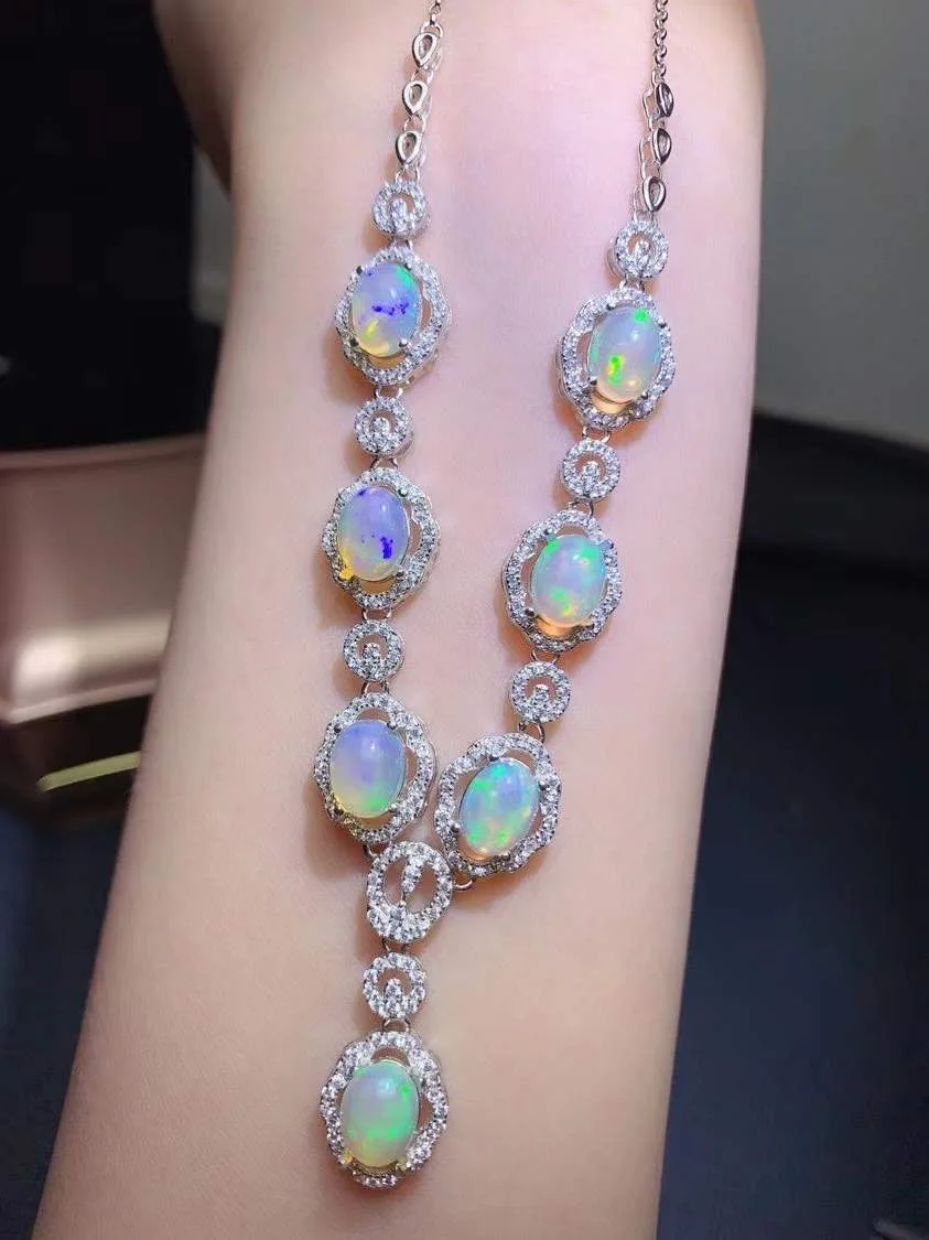 

Natural Opal Necklace, the only color-changing gem in the world, 925 Sterling silver, party and wedding scene