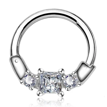 

Body Punk Septum Piercing 16G 316L Stainless Steel Daith Earrings Three Clear CZ Rook Helix Septum Earring