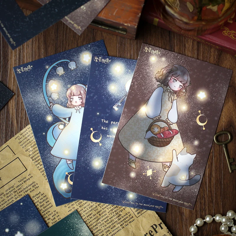 30 Sheets/Set Creative Stars Movement Postcard DIY Moonlit Night Greeting Cards Birthday Business Gift Card