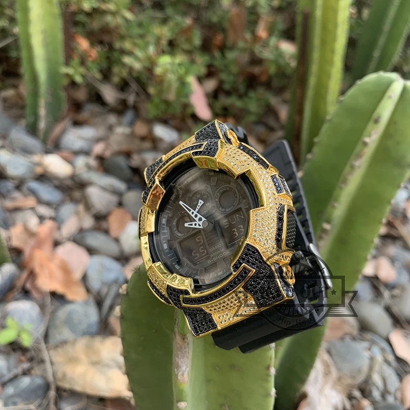 Бесплатная доставка льдом 18k позолоченные G SHOCK лаборатории с бриллиантами и