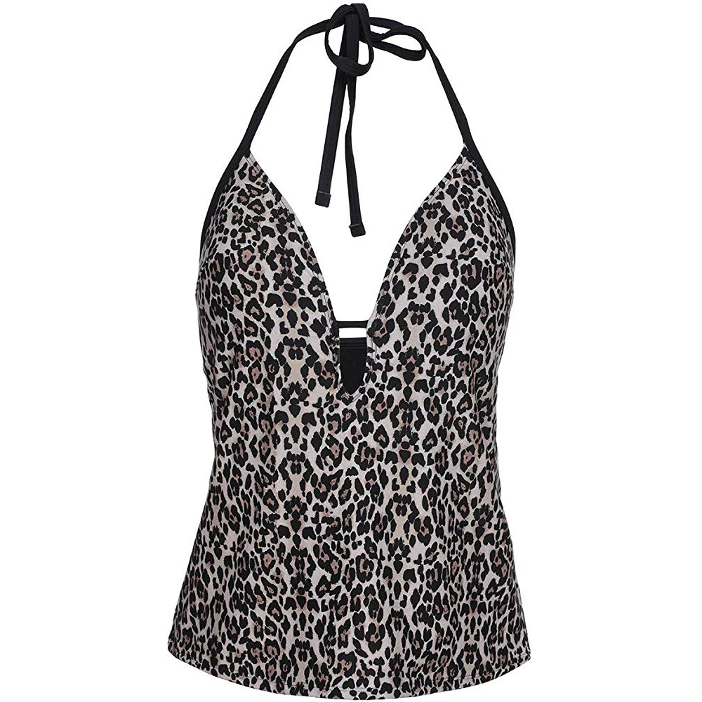 Womens Halter Stripes Tankini Top Tummy Control One Piece Swimsuit Leopard Print Bathing Suits For Women | Спорт и развлечения