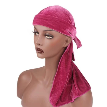 

Luxury Velvet Long Tail Scarf Cap Pirate Hat Durag Chemo Caps Muslim Turban