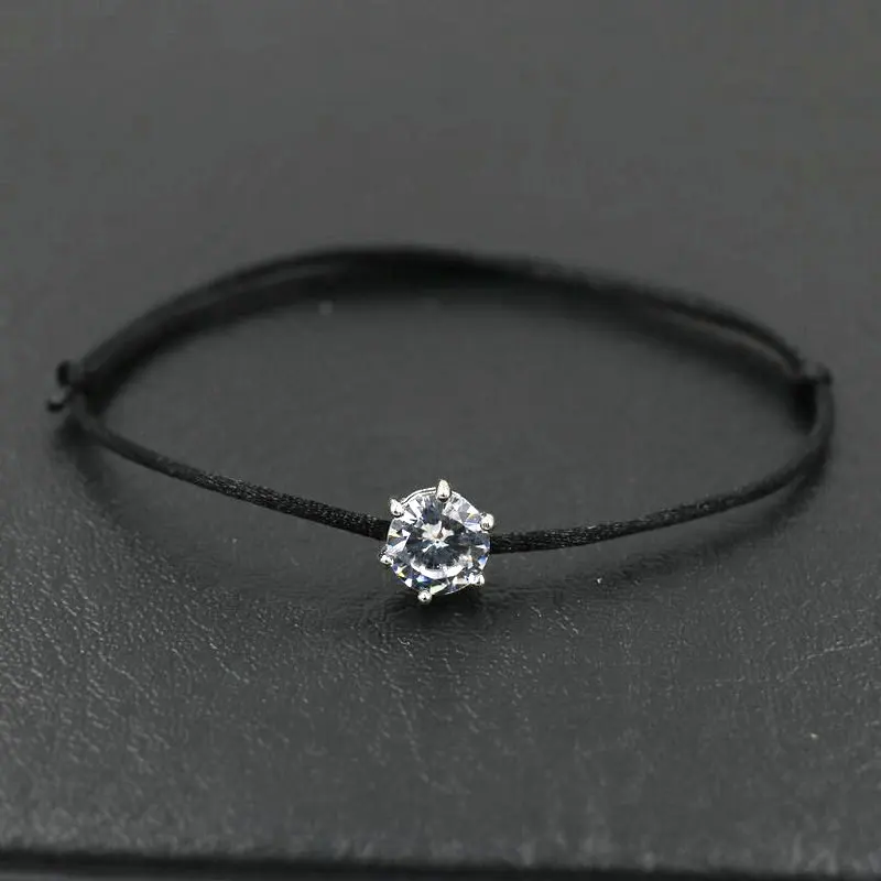 Silver Color Round Rhinestones Crystals AAA Zircon Thin Red Rope Thread String Braided Bracelets Women Gifts bracelet jewelry