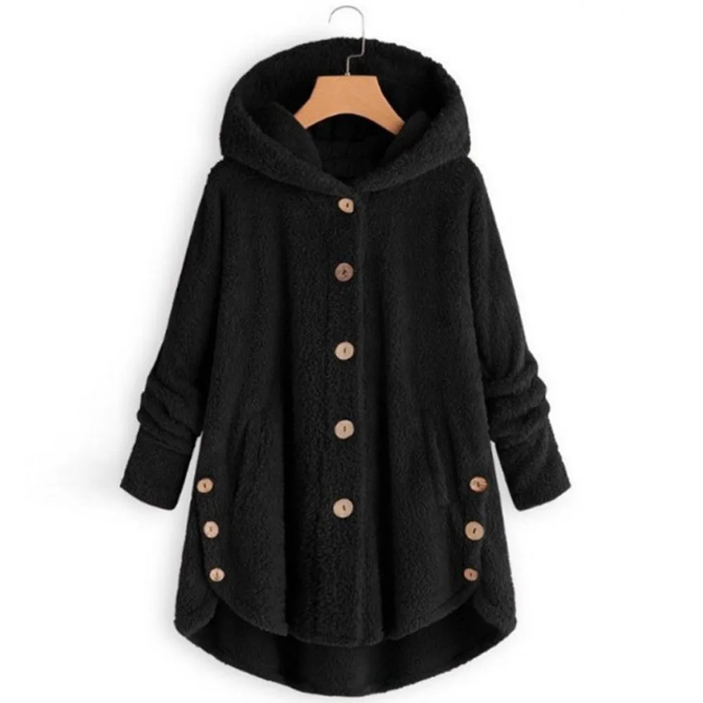 OEAK зимнее леопардовое пальто модное женское однотонное пальто на пуговицах с капюшоном плюшевое пальто женская теплая куртка повседневные толстовки