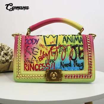 

Graffiti Chain Bags For Women Rainbow Color Luxury Handbags Women Bags Designer Shoulder Bags Fashion Ladies Purses and Handbags