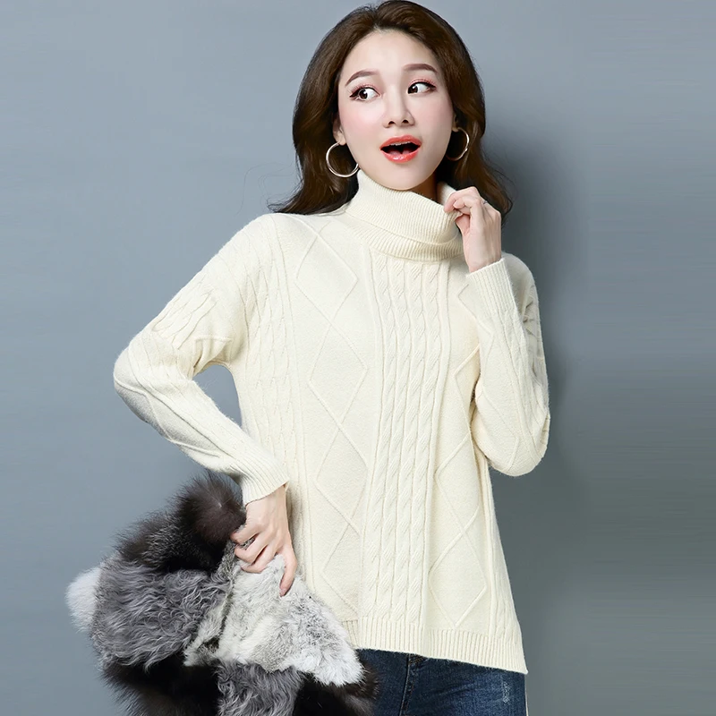 

2019 Female Turtleneck Pullovers Winter Sweater Fashion Women Spring Autumn Pullover Long Sleeve Wool Plaid Casual Sweate