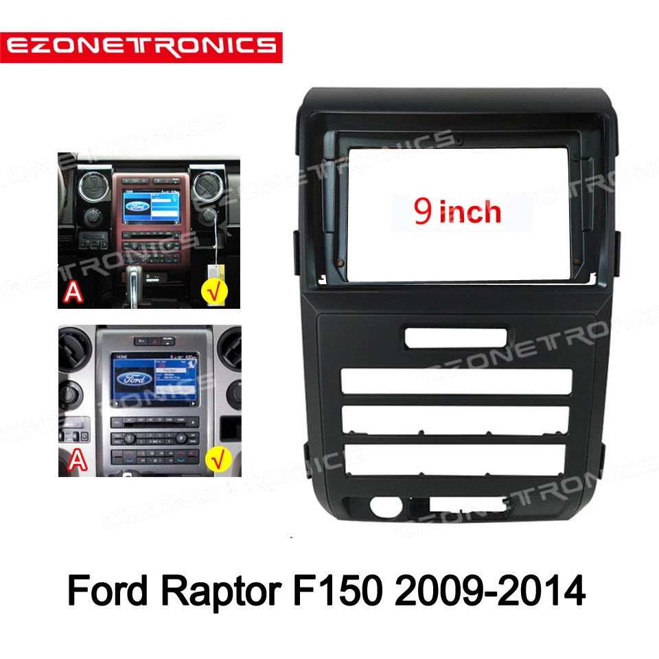 

1-2Din Car DVD Frame Audio Fitting Adaptor Dash Trim Kits Facia Panel 9inch For Ford Raptor F150 2009-2014 Double Radio Player