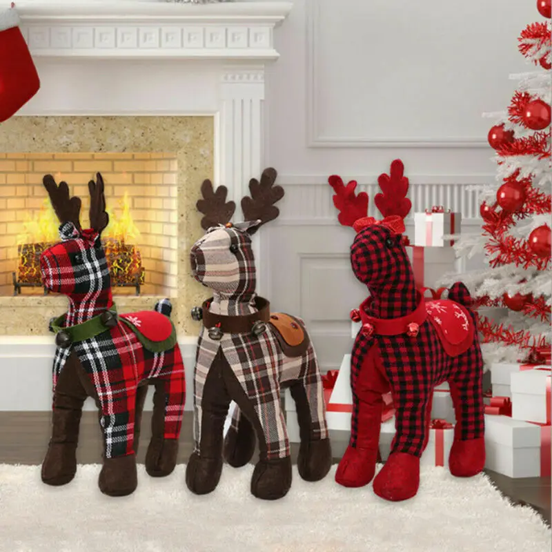 

Christmas Reindeer Lattice Plush Standing Doll Home Window Table Ornament Gift