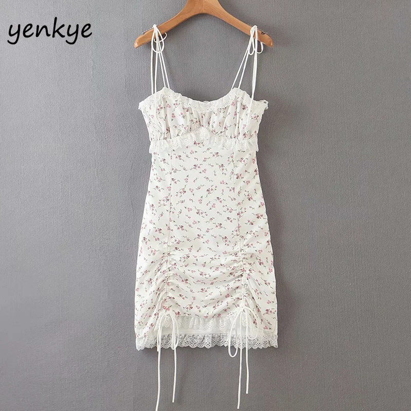 Vestido sexy romântico com renda, bodycon com estampa floral, feminino, com cordão, bodycon, para o verão, para noite ou clube, vestidos de festa