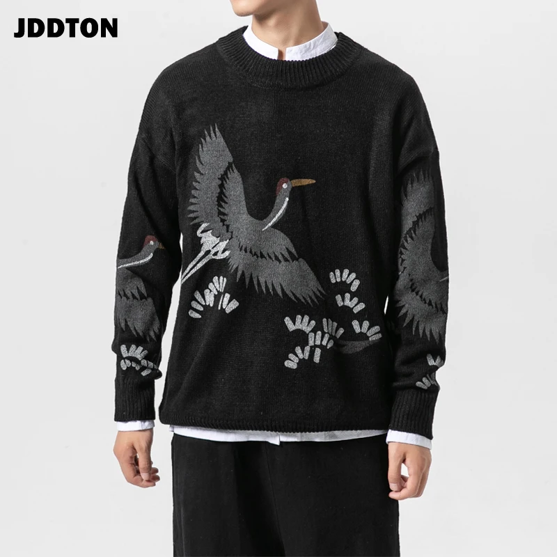 

JDDTON Men's O-Neck Pullover Sweater Autumn Winter Loose Clothing Fashion Outwear Knitwear Sweater Clothes Casual Overcoat JE152