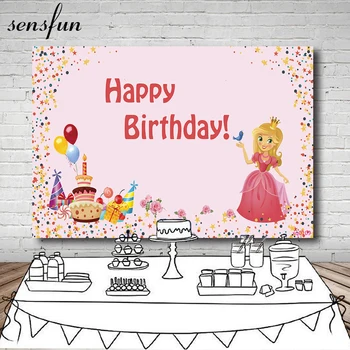 

Sensfun Princess Happy Birthday Photography Backgrounds Cake Gifts Balloons Flowers Backdrop Photo Studio 7x5ft Vinyl Polyester
