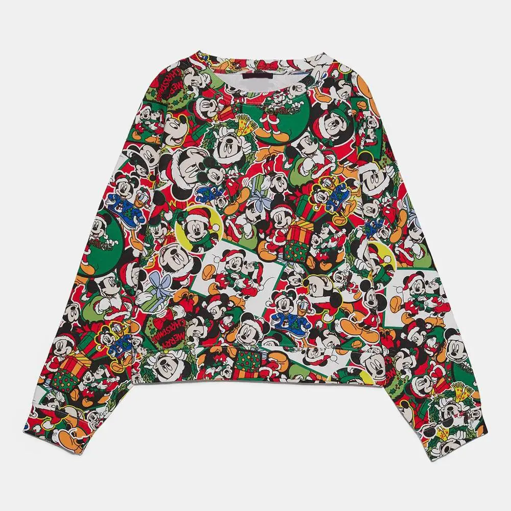Модная женская толстовка ZA, пуловер с круглым вырезом, мультяшный принт, Дамбо, длинный рукав, милый повседневный, Осень-зима, новинка - Цвет: Mickey
