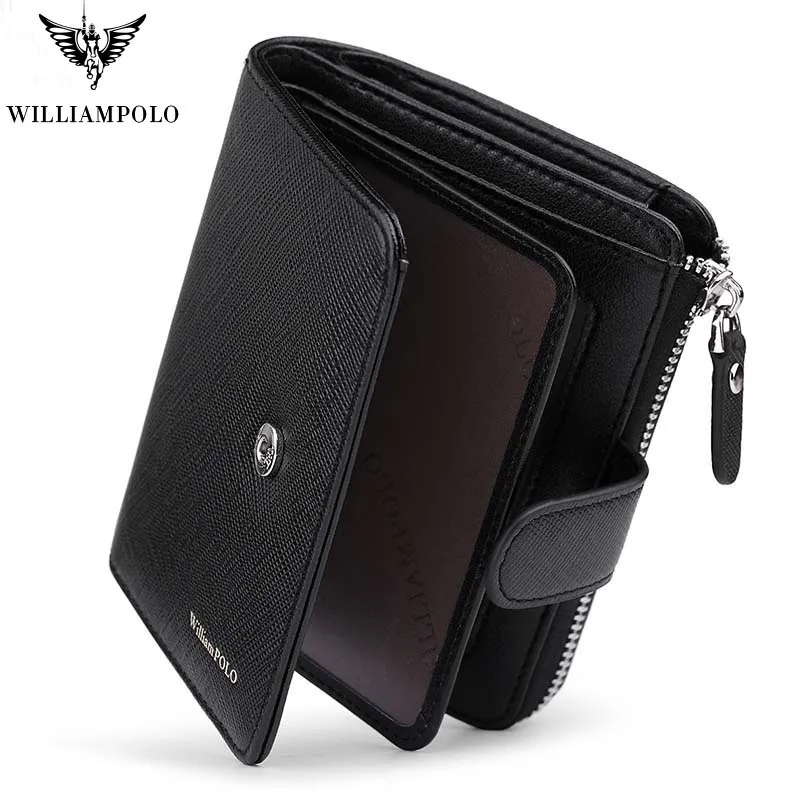 Kopen 2019 Nieuwe Mannen Mode Echt Lederen Portemonnee Zakelijke Creditcard Houder Portemonnee Multifunctionele Zip WilliamPOLO Purse Foto Case