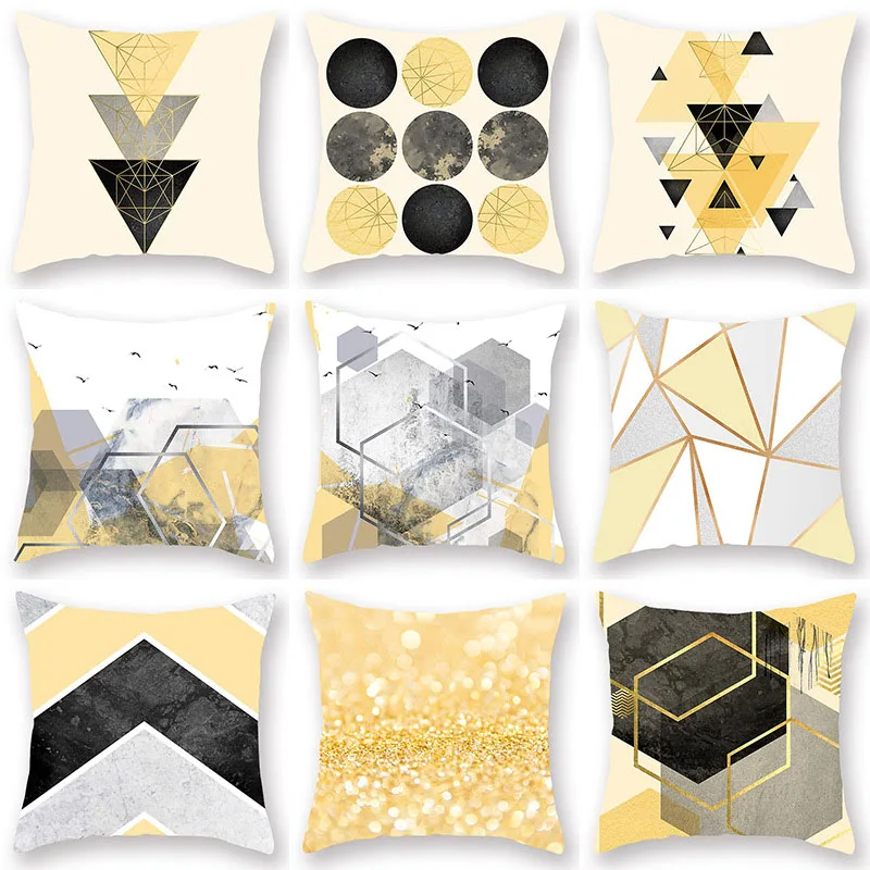 

Geometric Yellow Cushion Cover Home Living Room Decoration Soft Pillowcase Sofa Car Throw Simple Square Pillow Cases