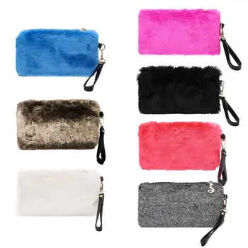 

Women Evening Clutch Bag Plush Zip Handbag Female Solid Color Daily Purse Soft Fur Handbags Women Fur Tote Bags Daily Clutch