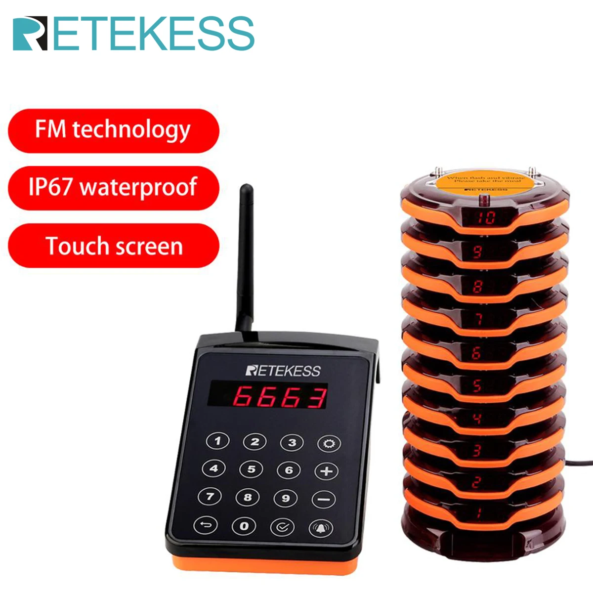 Retekess TD156 FM ресторанная пейджер Беспроводная система вызова с 10 пейджеров приемники для ресторана клиника