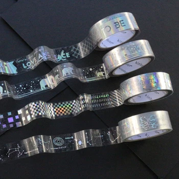 

Domikee cute creative transparent PET laser sliver foil office school masking tape rolls diary planner washi tapes stationery