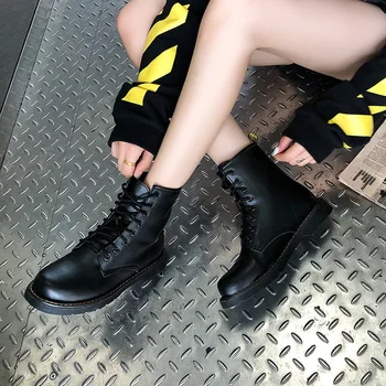 

2019 New Buckle Winter Motorcycle Boots Women British Style Ankle Boots Gothic Punk Low Heel ankle Boot Women Shoe Plus Size 43