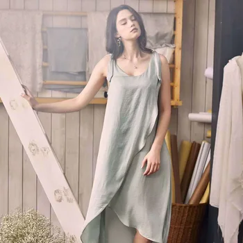 

Summer Autumn New Small Fresh Solid Color Korean Version Cotton Home Service Thin Sling Simple Fashion Ladies Slim Nightdress