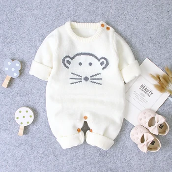 

Winter Infant Baby Girls Long Sleeve Knitted Cartoon Print Rompers Kids Boys Jumpsuit