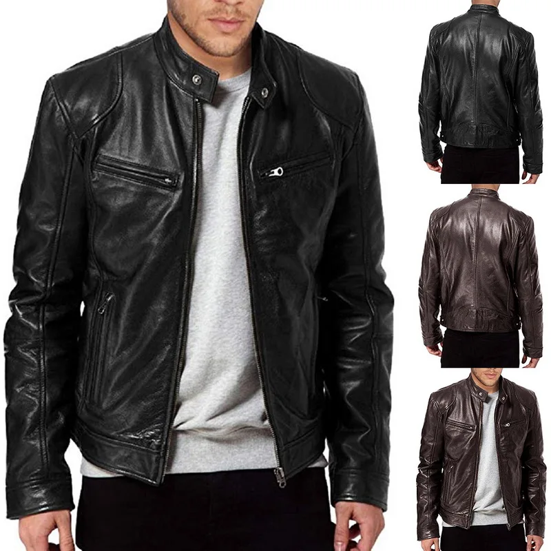 Новое поступление мотоциклетная кожаная куртка Мужские кожаные куртки модные уличные стильные мужские кожаные пальто