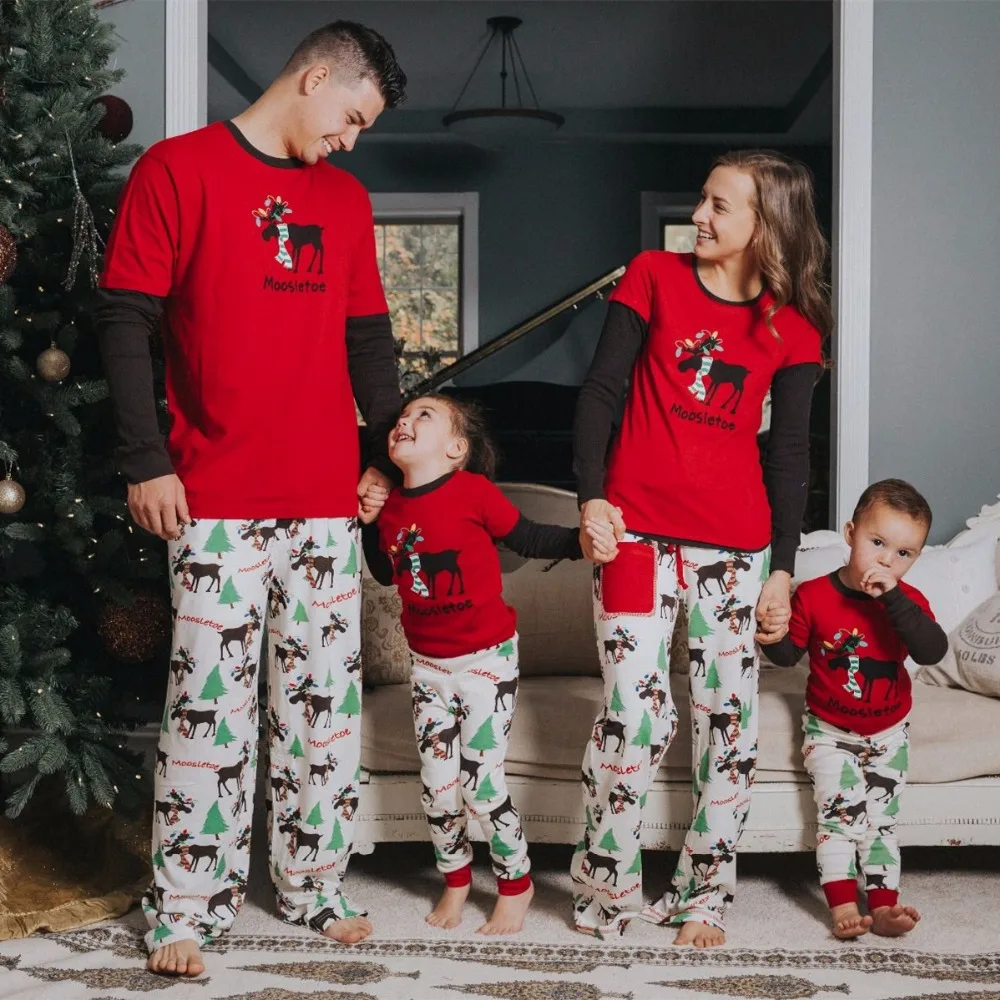 Семейный комплект рождественских пижам, Одинаковая одежда для всей семьи, год, Рождественский Семейный комплект, топ+ штаны, комплекты из 2 предметов, одежда для сна для мамы и папы