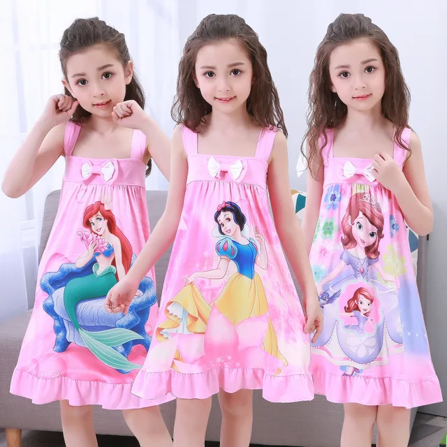 Anna Elsa Dress Girls Nightdress Clothes Cartoon Pajamas Children's Clothing Short-sleeved Pajamas Dress Kids Family Wear 1