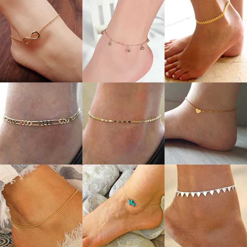 FENGLI Simple Anklet Star Heart Beads Bohemian Ankle Mini cheville Geometric Boho Foot Chain Ankle Bracelet Barefoot Jewelry FENGLI Simple Anklet Star Heart Beads Bohemian Ankle Mini cheville Geometric Boho Foot Chain Ankle Bracelet Barefoot Jewelry