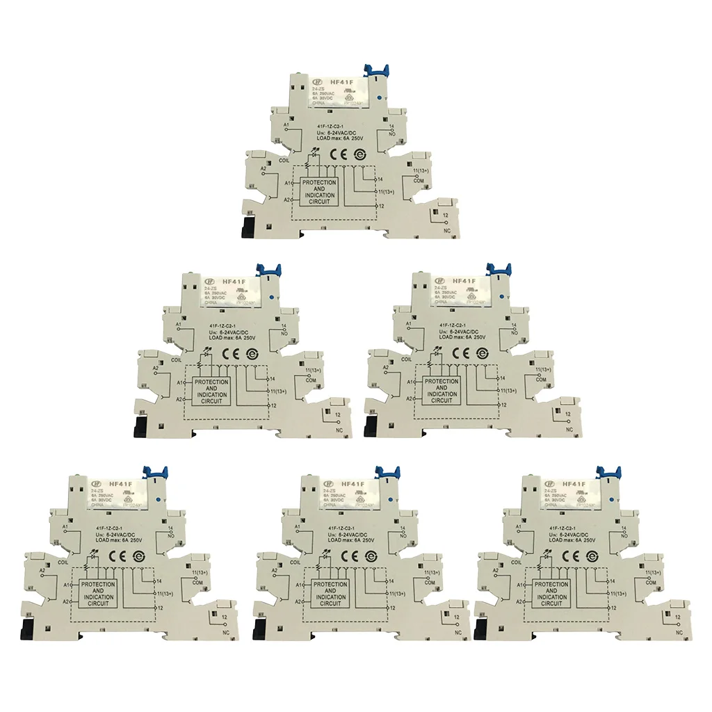 6 Pieces 5 PIN Relay Socket 6-24V AC/DC 6A Use with HF41F PCB Relay Module For Hongfa