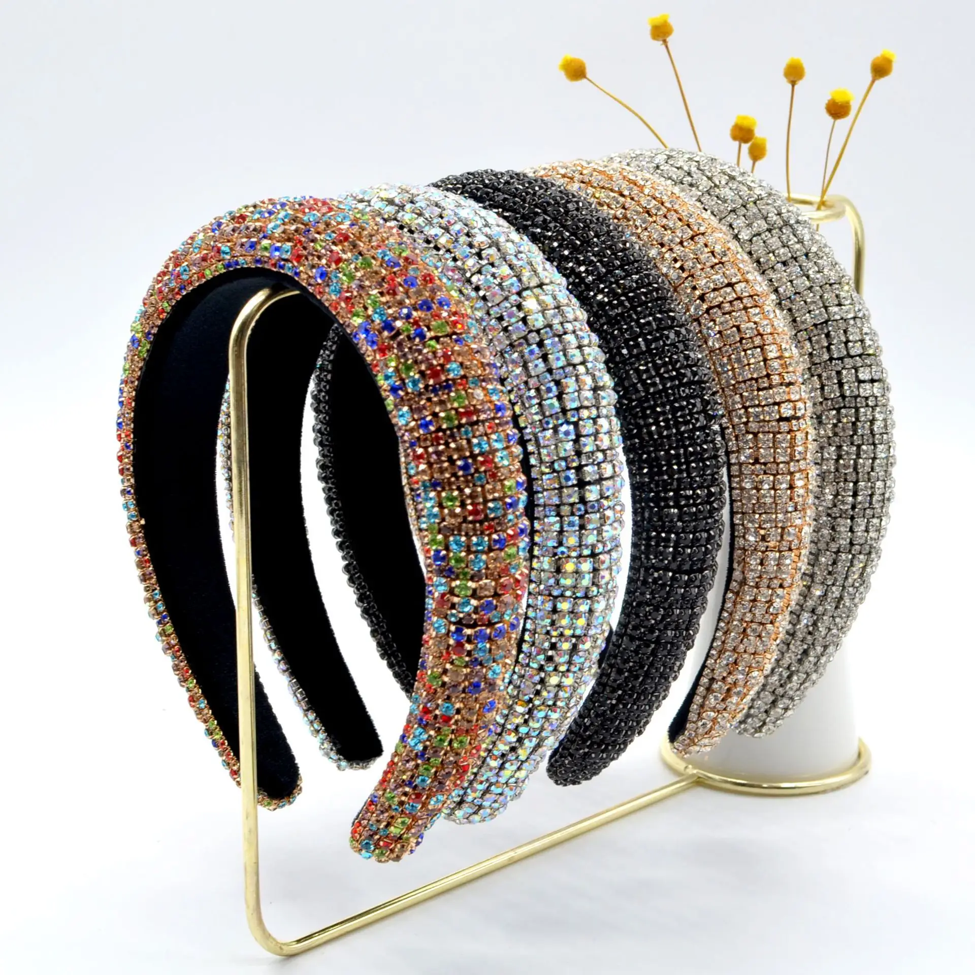 Hair Accessory Luxury Sparkly Full Crystal Pearl Baroque Hairband Padded Rhinestone Princess Headband For Headdress Birthday Hair Jewelry