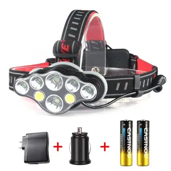 

8000 LM T6++COB LED USB Headlight Super Bright 8 Modes Lamp For Camping+2*18650 Battery +AC Charger+Car Charger