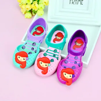 

Toddler Kids Baby Girls Cartoon Princess Jelly Shoes New soft Mermaid Sandals Children Summer Breathable Hole Beach Shoes SH061