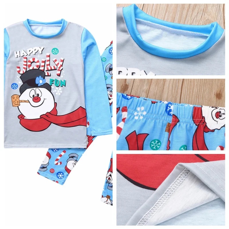 Одинаковые комплекты для семьи; комплект из двух предметов для родителей и детей; хлопковая футболка с длинными рукавами для мальчиков и девочек с рождественским принтом снеговика; штаны; пижамы