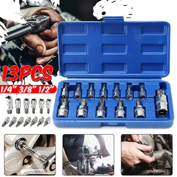 

13Pcs Socket Wrench Screwdriver Knife Tamper Proof Torx Star Bit Socket Security Set 1/4 3/8 1/2 Drive With Case Hand Tool Set