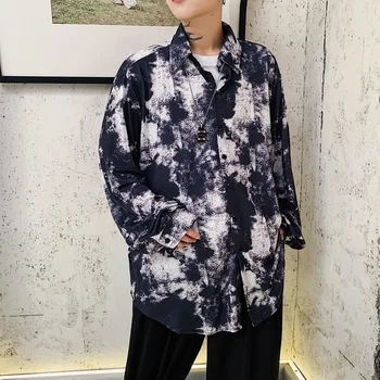 

Fashion Printing Men Long Sleeve Loose Casual Shirt Cardigan Male Streetwear Hip Hop Vintage 2020 Spring Shirt Stage Clothing