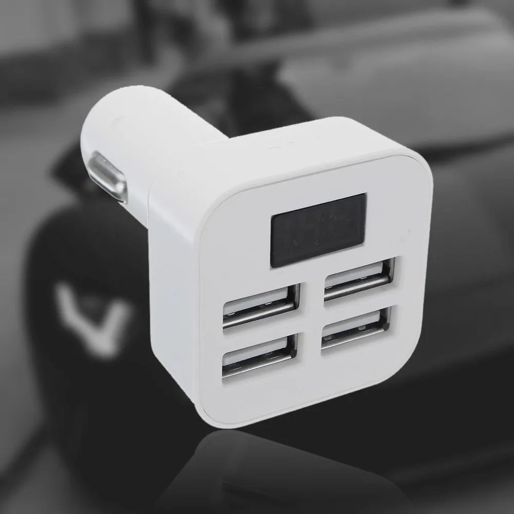 Новинка, 4 порта, USB Автомобильное зарядное устройство, светодиодный дисплей, универсальный телефон, автомобильное зарядное устройство, металлическая розетка для мобильного телефона