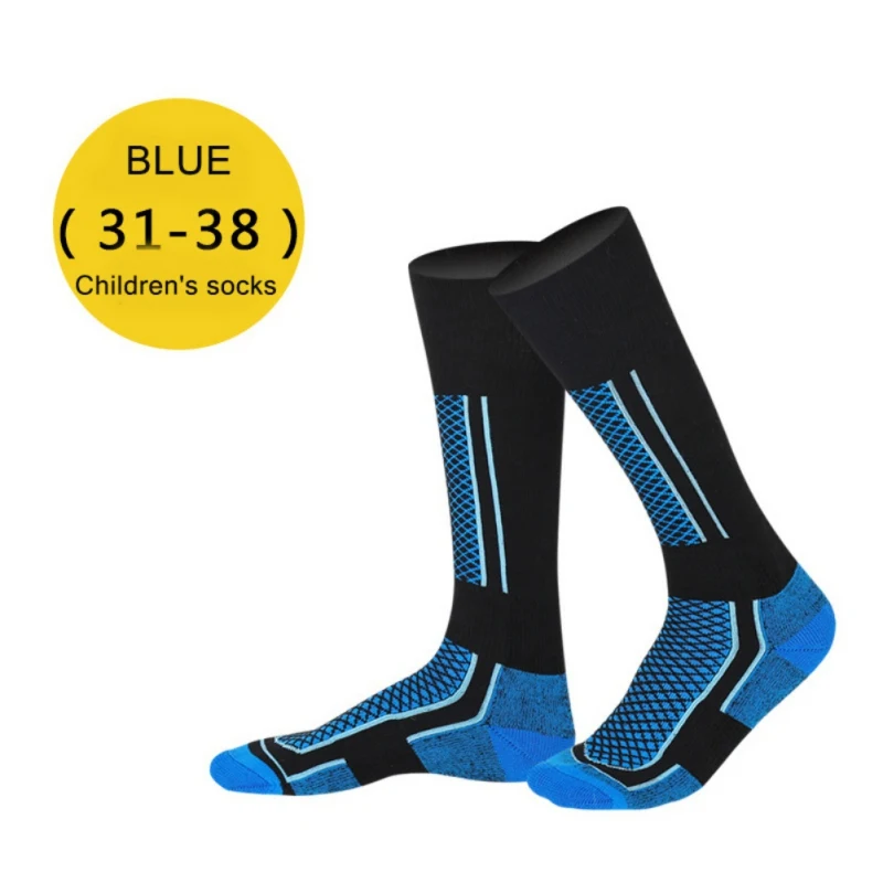 Детские футбольные Лыжные носки, зимние утепленные хлопковые носки, носки для велоспорта, катания на лыжах, пеших прогулок, гетры - Цвет: Синий