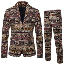 Costume deux pièces imprimé pour hommes, robe de mariée, Style National, Blazer Business décontracté, costume de bal de mariage et dîner, vêtements pour garçons d'honneur 
