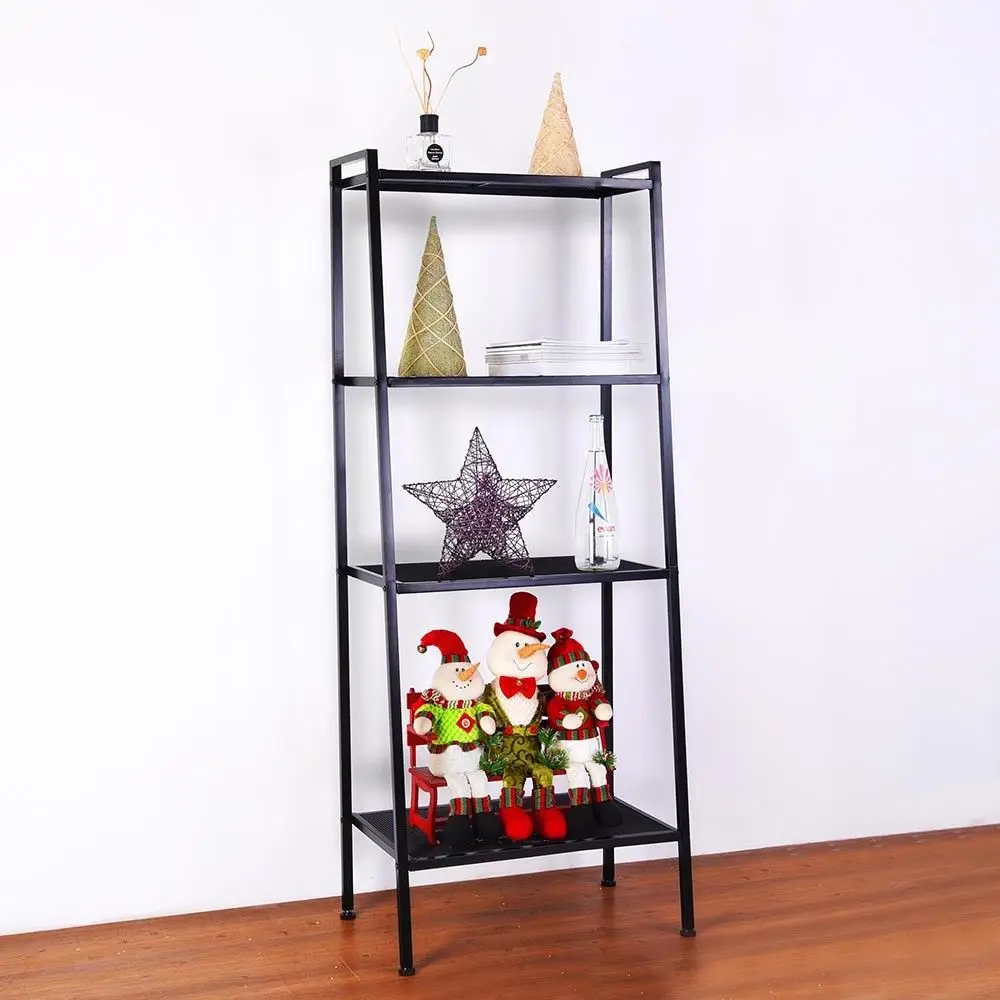 

4-Tier Storage Ladder Bookcase Metal Display Leaning Shelf Bookshelf Home Office