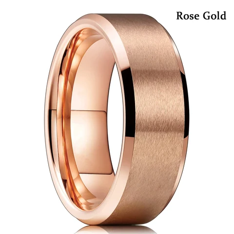 8MM Men's Gold Groove Beveled Edge Stainless Steel Ring Meteorites Inlaid Red carbon fibre Ring Men Wedding Band