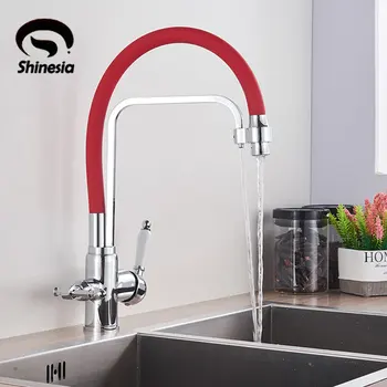 

chrome Red kitchen faucet hot cold mixer tap 360 degree rotation filter drink water dual handle deck mount bathroom wash faucets