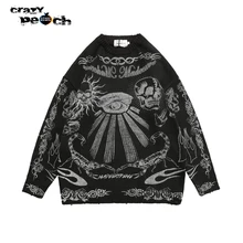 

Hip Hop Sweaters Eye of God Skull printing Knitted Sweater Jumpers Streetwear Harajuku 2021 Mens Fashion Casual Pullover Coats