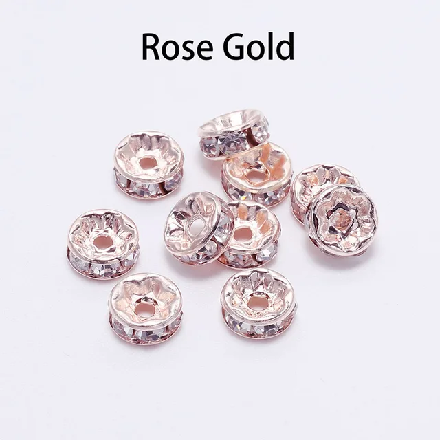 50pcs/lot 4 6 8 10mm Gold  Rhinestone Rondelles Crystal Bead Loose Spacer Beads for DIY Jewelry Making Accessories Supplie Rose Gold
