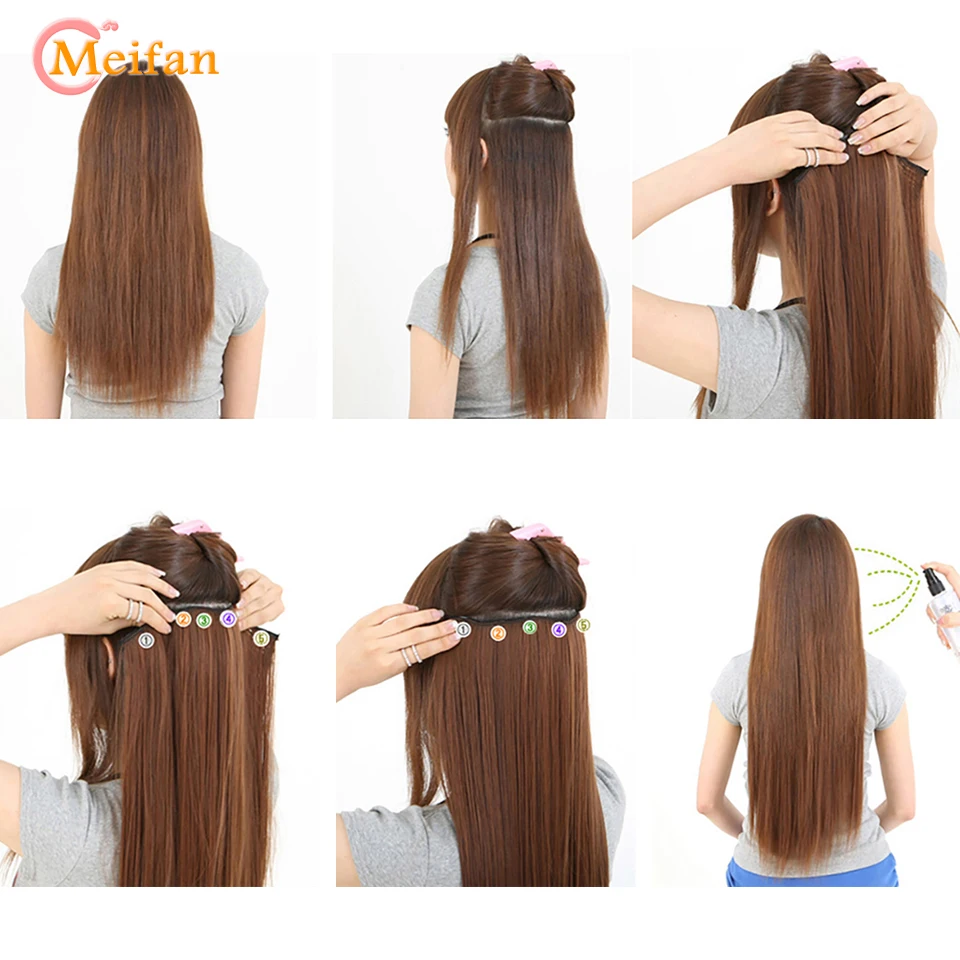 Длинные волнистые кудрявые шиньоны MEIFAN с эффектом омбре, синтетические волосы на заколках для наращивания, термостойкие натуральные черные и синие волосы