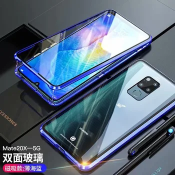 Перейти на Алиэкспресс и купить Для Huawei Mate 20 X 5G 20 Pro Lite 20X 20pro 20lite чехол 360 Магнитная Адсорбция передняя + задняя Двусторонняя 9H чехол из закаленного стекла