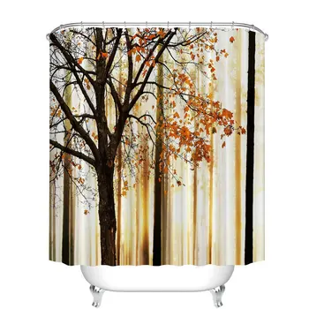 

Autumn Shower Curtains for Bathroom Maple Leaf Trees Themed Decor - Polyester Fabric Waterproof Bath Curtain - 12 pcs Shower