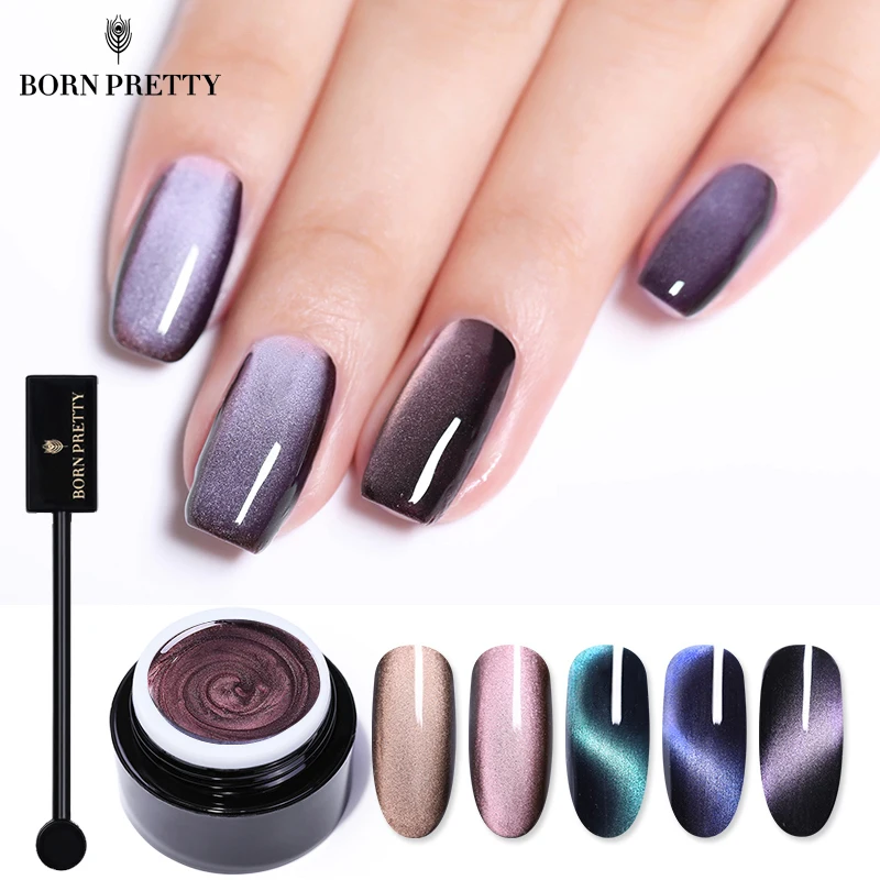 

BORN PRETTY 5D Cat Eye Nail Gel 5ml Magnetic Soak Off UV Gel Lacquers Starry Sky Jade Effect Varnish Black Base Needed