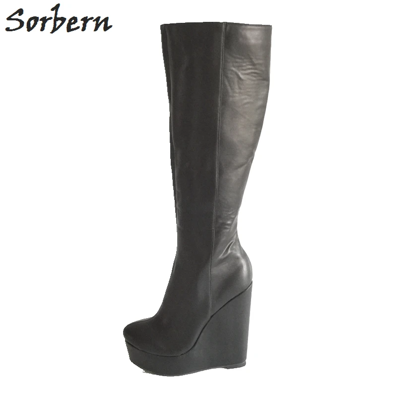 Sorbern Zwart Platform Sleehak Vrouwen Laarzen Knie Hoge Ronde Neus Pluche  Binnenkant Mode Schoenen Vrouwen Super Hoge Hakken Rubber zool|fashion  boots|fashion women bootswomen boots - AliExpress