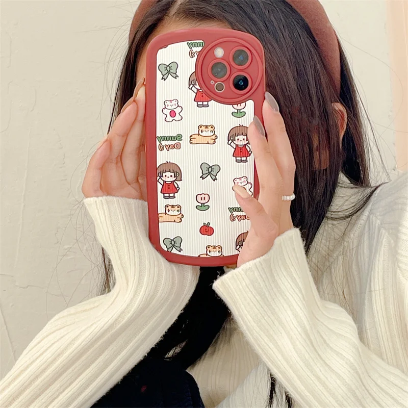 Korean Cute Girl Animals Leather Soft Phone Case For iPhone 13 12 11